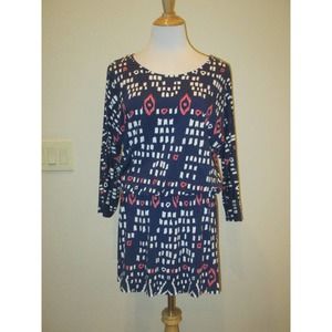 Tori Richard Navy and Pink Patterned Mini Dress